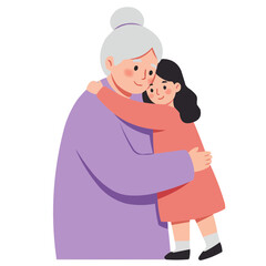 Grandmother hugging granddaughter - heartwarming moment of tenderness between silver-haired grandma and little granddaughter, their embrace filled with warmth, love and family bond.