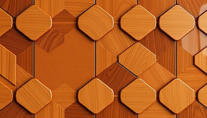 Abstract brown glossy mosaic tile wall Geometric wood shapes, deco glamour texture, elegant, wooden
