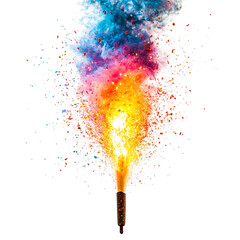 Colorful Flame Igniting from Firework Exploding into Powder Isolated on Transparent Background
