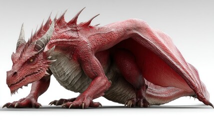 Fototapeta premium Fierce Red Dragon with Detailed Scales and Spikes Perfect for Fantasy Art Mythical Creatures