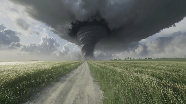 Impending Doom: A Supercell Tornado Dominating the Prairie Landscape