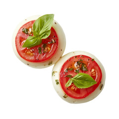 Set of Close-up of two Caprese salad bites isolated on white and transparent background.