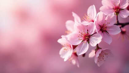 Delicate pink cherry blossoms, full bloom, soft petals , spring flowers, nature