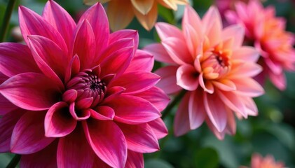 Obraz premium Bold dahlia blossoms, overlapping layers, rich colors , background, autumn