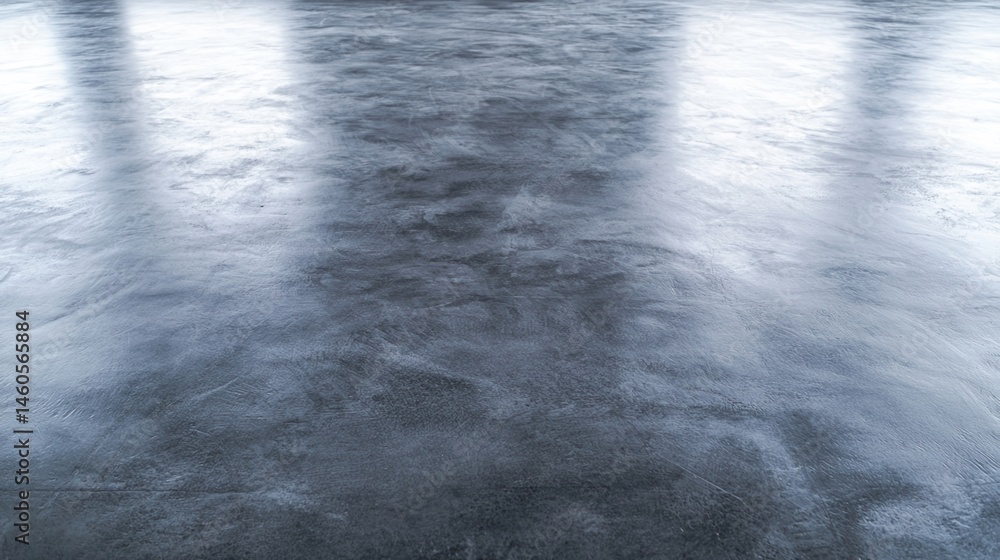Poster a smooth, polished concrete floor reflecting light from large windows in an empty modern space.