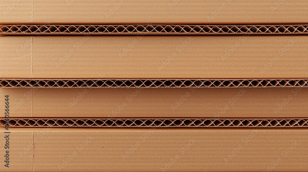 Poster close-up view of stacked corrugated cardboard sheets showing layered structure and texture.