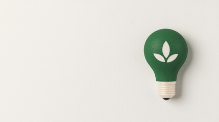 A green light bulb with a leaf symbol represents eco-friendly and sustainable energy on a plain background.
