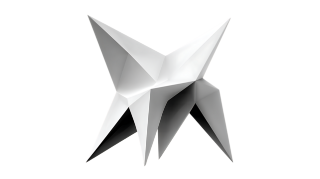Abstract Geometric Star Sculpture in Monochrome with Sharp Edges and Shadows for Modern Design