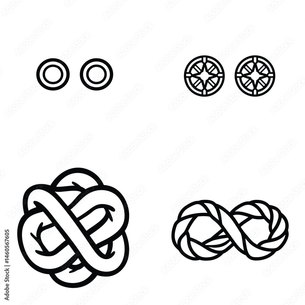 Poster knot shapes collection outlines of circle, geometric, complex loop with transparent background