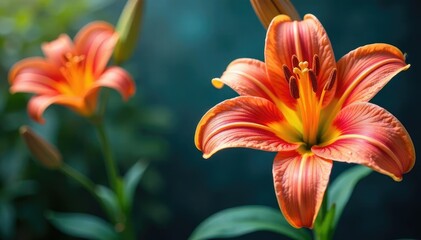 Bold, stylized lilies in a vibrant, continuous print , modern, floral, abstract