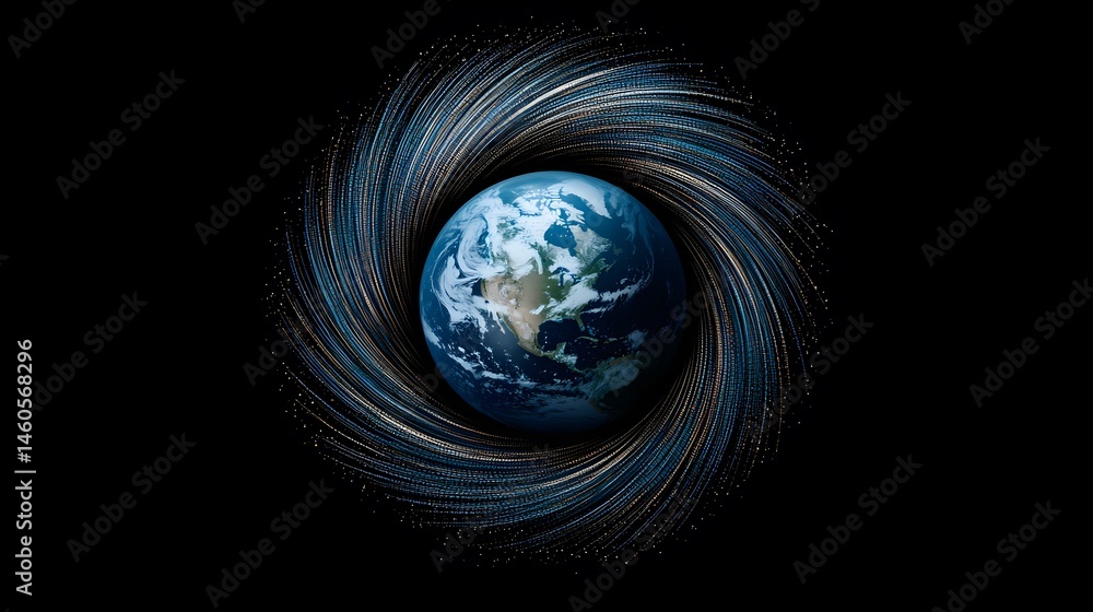 Aufkleber a digital rendering depicts planet earth centrally positioned within a swirling vortex of luminous b