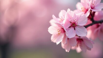 Fototapeta premium Delicate pink sakura blossoms, full bloom, soft petals , cherry blossom, card, elegant