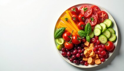 Artistically arranged Italian antipasto platter on white , cuisine, vegetables, olives