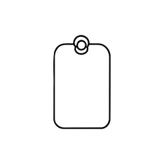 Minimalist outline illustration featuring tag or pendant shaped object, simple line art