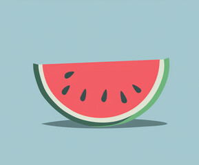 Minimal watermelon slice icon with shadow, suitable for food logos, packaging, stickers, branding, and eco-friendly product designs.