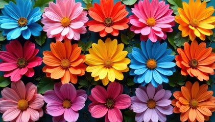 Bold blossoming flower shapes arranged in a square grid , illustration, square, bold