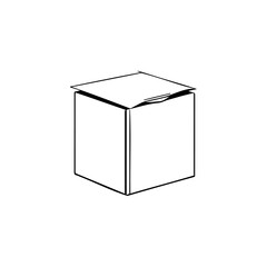 Minimalist depiction of a closed cardboard box with hand-drawn style lines