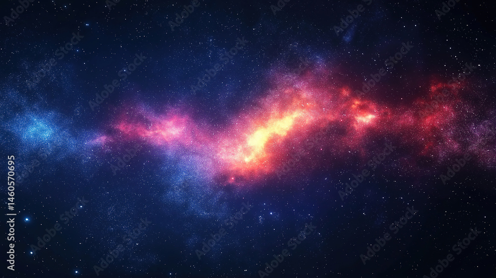 Poster universe background with sparkling stars and a luminous galaxy in the deep outer space sky
