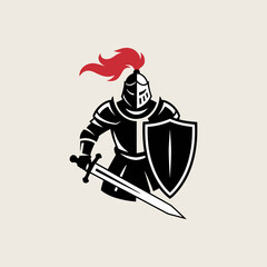 Powerful Stylized Knight in Full Armor with Sword and Shield Emblem