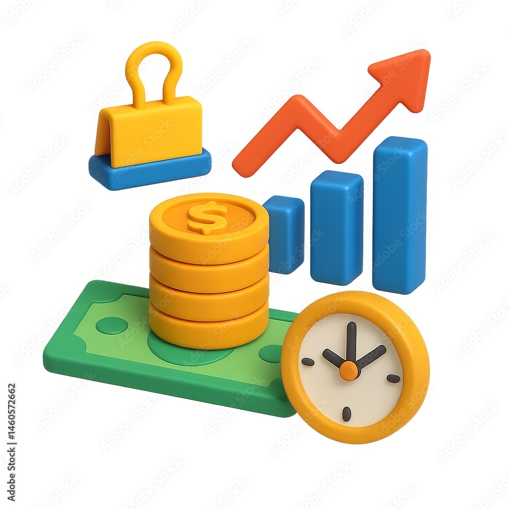 Poster 3d visual representation of economy concepts with simple icons