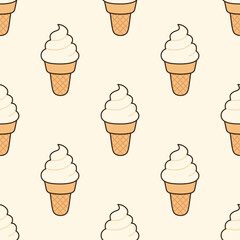 Ice cream waffle cone seamless pattern vector illustration. Summer repeating background with soft-serve wafer ice cream. Food-themed fabric textile print or gift wrapping paper.