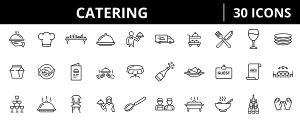 Catering Service Outline Icons In Clean Linear Vector Style