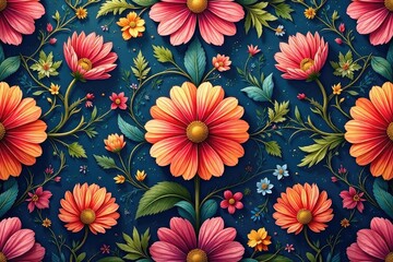 Intricate floral textile design, repeating seamlessly , ornate, digital