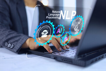 Natural language processing concept with businessman using NLP to base on AI programming to help...