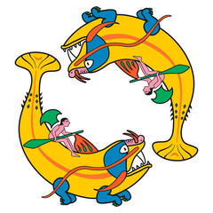 Medieval Fish Dragon PNG Transparent Ornate Circular Design Element