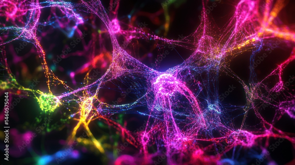Aufkleber neon neuronal network: abstract depiction of synaptic connections and brain activity