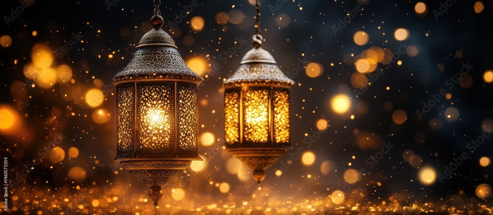 Poster ornamental lanterns with bokeh background