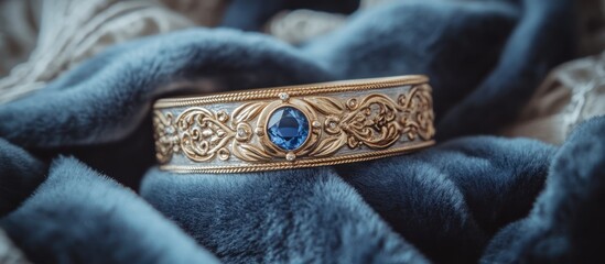 Obraz premium Ornate Gold and Blue Gemstone Bracelet on Fabric