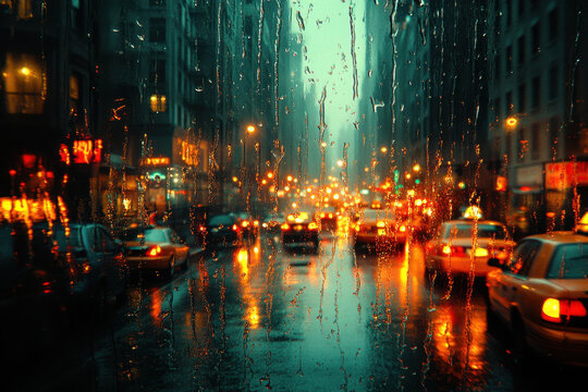Rainy night street in HD wallpaper.