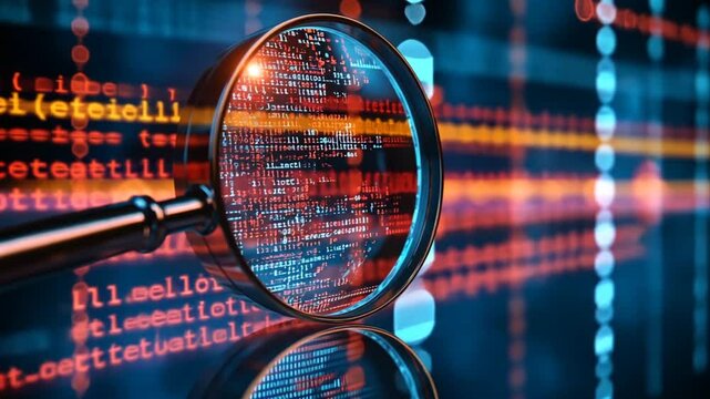 Inspecting data structures through a magnifying glass digital code analysis and cybersecurity research concept