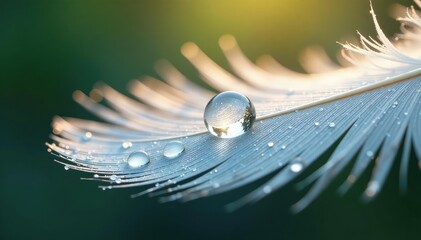 Glistening dewdrop on a white feather, isolated , fauna, droplet, dew