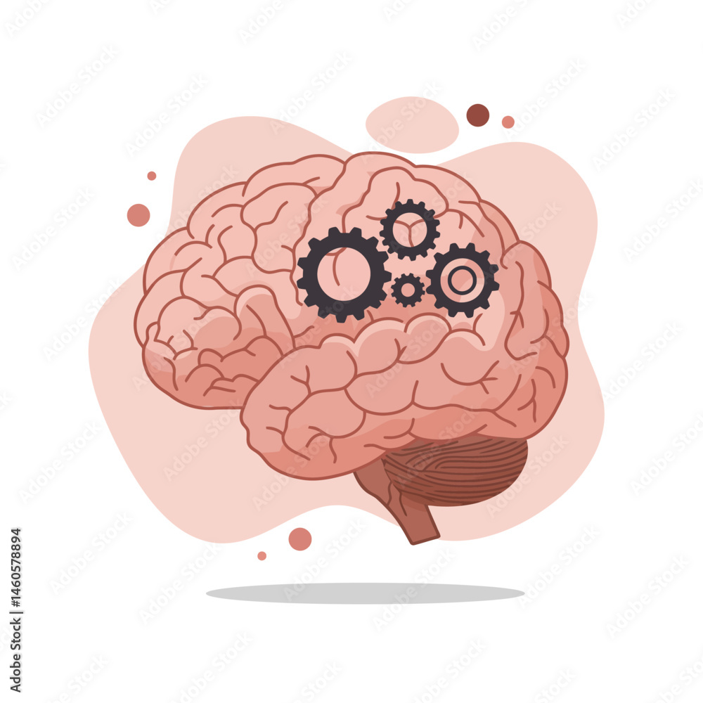 Poster human brain with black gears concept illustrating mental processes and cognitive function vector ill