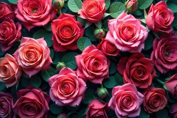Obraz premium Intricate blooming roses, densely packed, vibrant hues, red, seamless, repeating