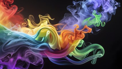 Bright Color Swirl Art in Black Liquid Space
