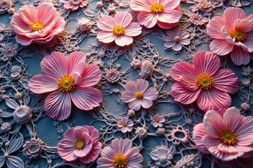 Intricate floral lace, delicate threads forming repeating motifs , crochet, stylish