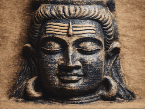 a black and white pencil drawing of shiva with a linga and yoni symbol subtly placed in the background, representing creation and energy. shiva: the source of creation.