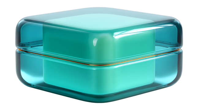 Cubic Teal Glass Container Luxury Product Packaging Mockup 3D Render Cosmetics Skincare Pr