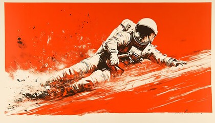 Astronaut slides on red planet surface