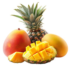 Luminous Tropical Vision IX Vibrant Composition of Pineapple and Mango Isolated on Transparent Background