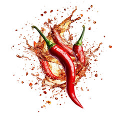 hot red chili pepper oil splash explosion [Transparent Background PNG]  