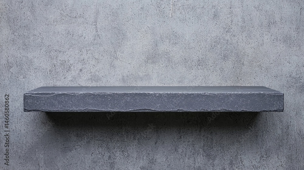 Poster a minimalistic floating concrete shelf mounted on a textured gray wall.