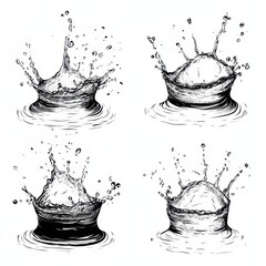 Water splashes, detailed line art