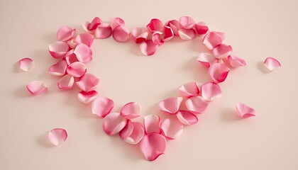 Fototapeta premium Pink Rose Petals Arranged in a Heart Shape on a Light Pink Background Romantic Valentine's Day Theme