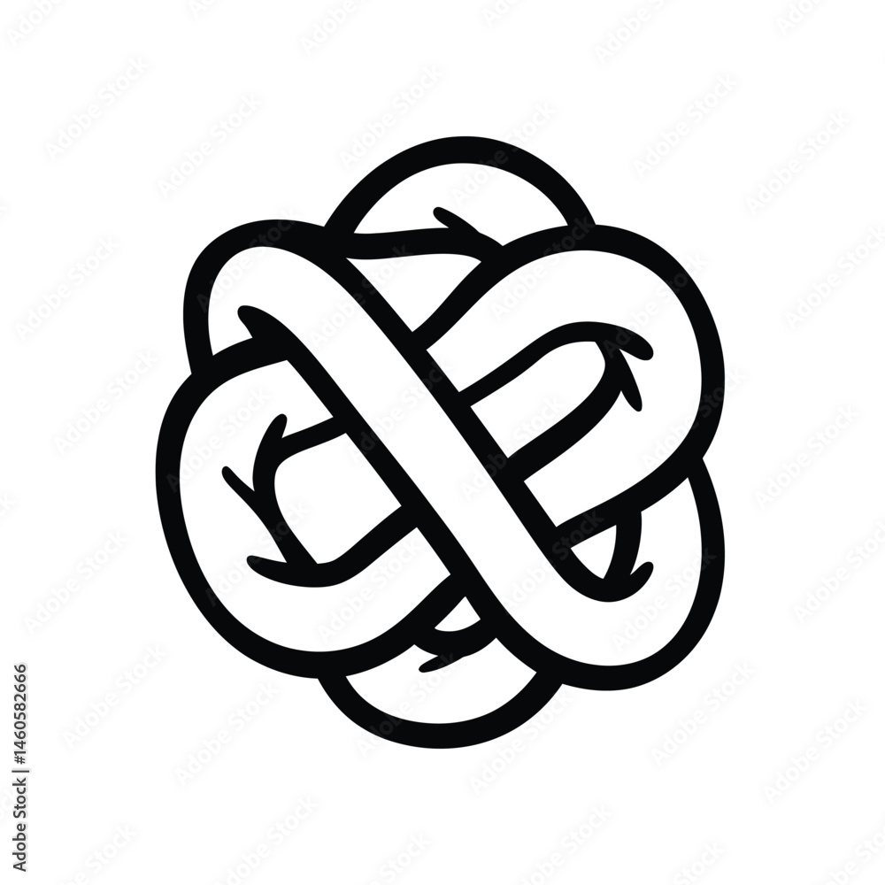 Poster line art complex knot pattern in bold black on transparent background
