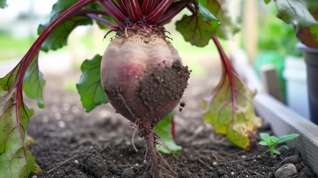 Harvesting fresh beets from a vibrant garden in early summer