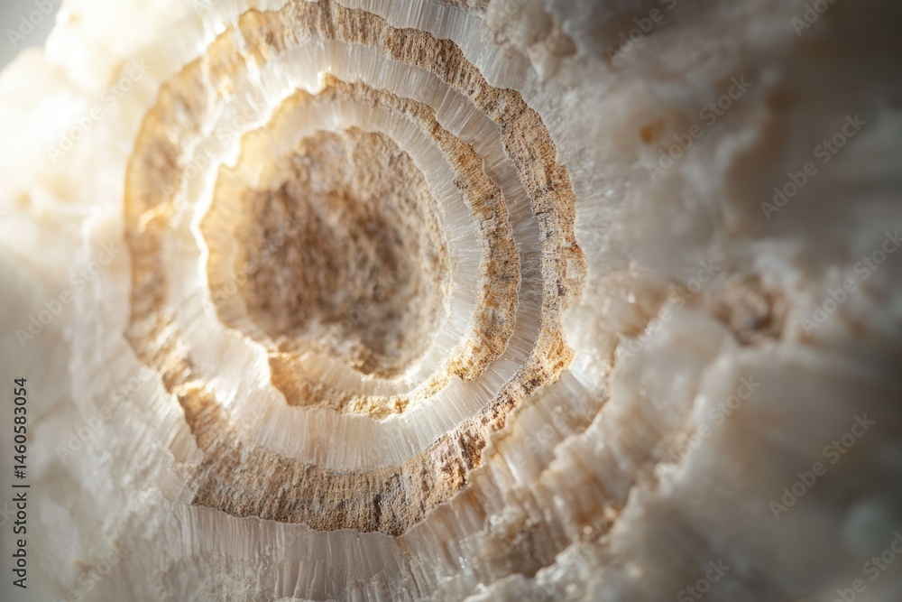Poster close-up of a mesmerizing fossilized coral, revealing intricate concentric layers and textures.